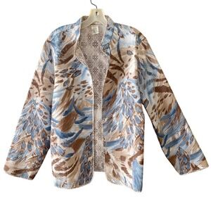Alfred Dunner Jacket Size 18 Quilted Abstract Open Front Brown Textured Blazer